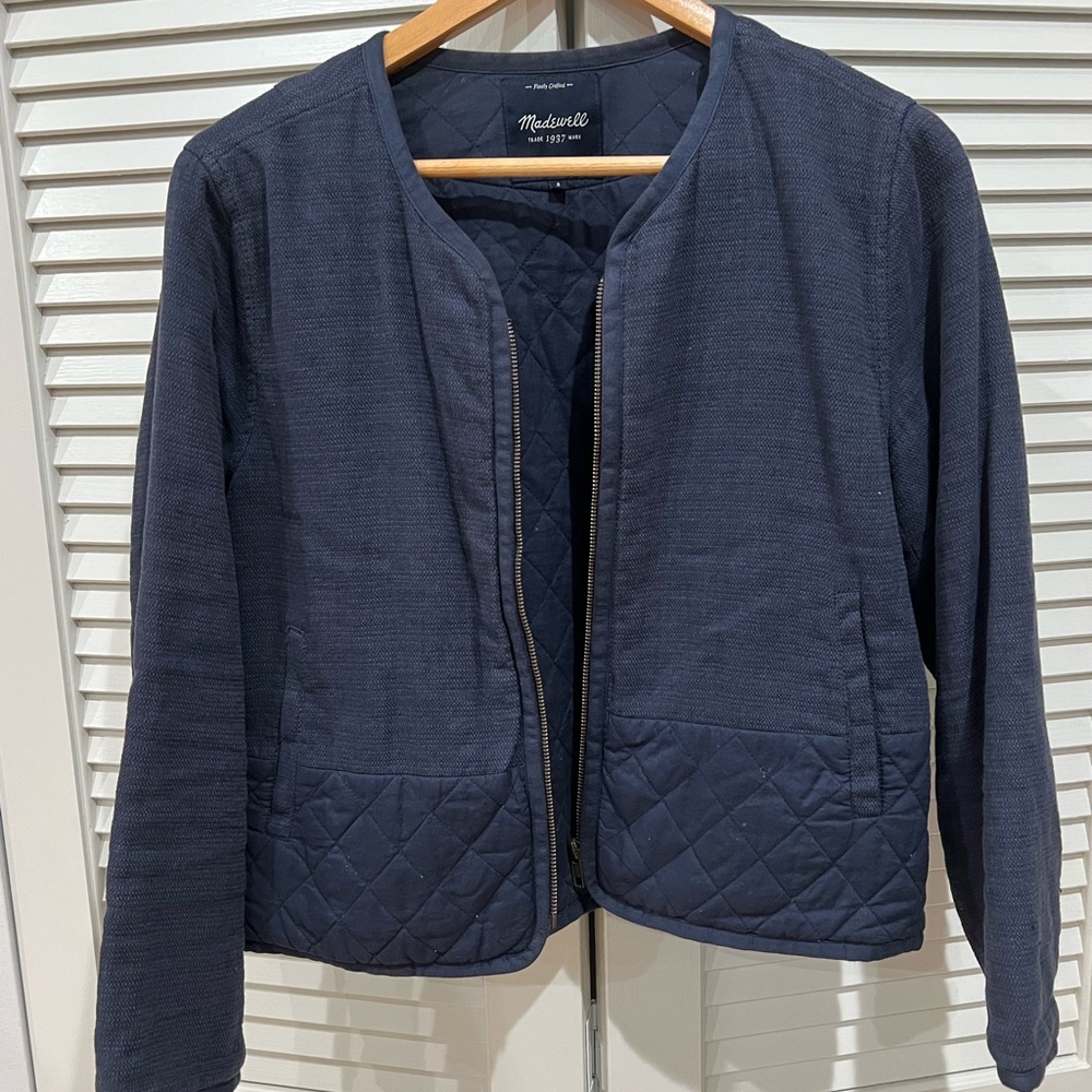 Madewell cropped quilted cotton jacket, size small, indigo blue